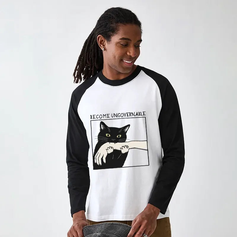 Black Cat Raglan Long Sleeve Tee On Sale