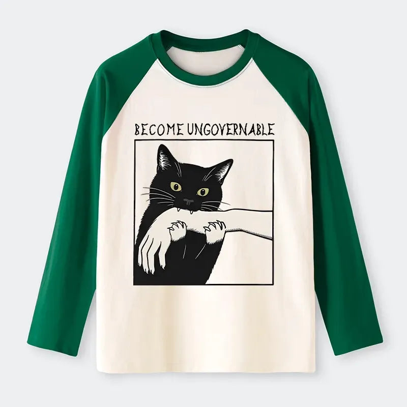 Black Cat Raglan Long Sleeve Tee On Sale
