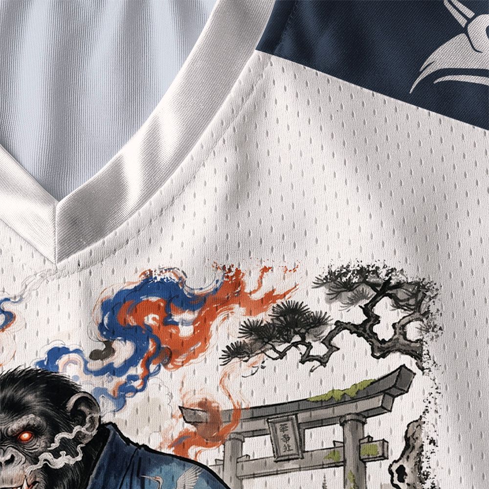 Kyoto-Lion Japanese Demon Gorilla Ukiyo-e Art Paneled Long Sleeve Jersey