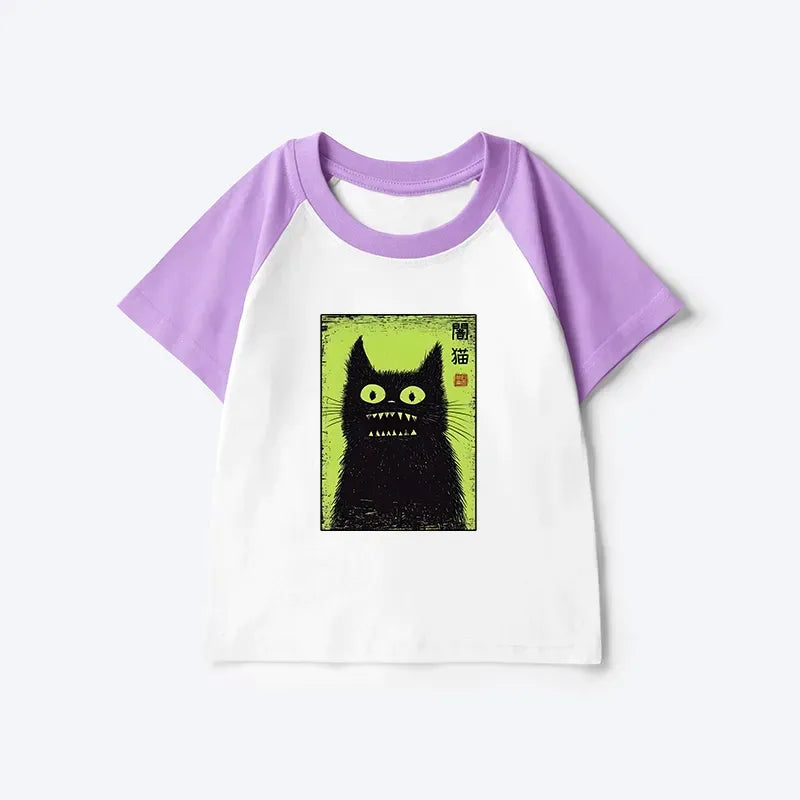 Spooky Black Cat Japanese T-shirt for Gift Idea