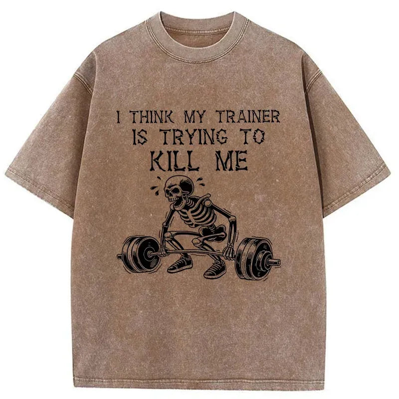 Funny Washed T-Shirt for Fitness Coach
