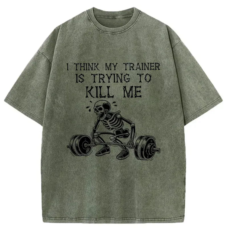 Funny Washed T-Shirt for Fitness Coach