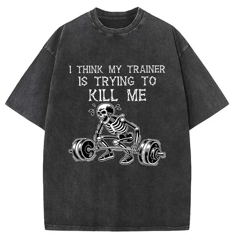 Funny Washed T-Shirt for Fitness Coach