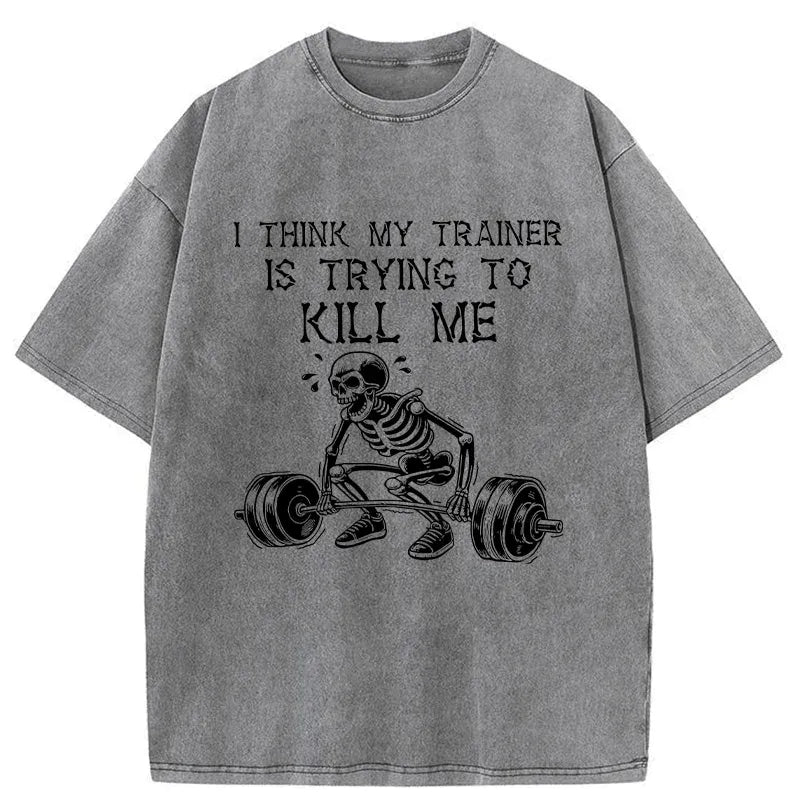 Kyoto-Lion Gym Instructor Funny Washed T-Shirt