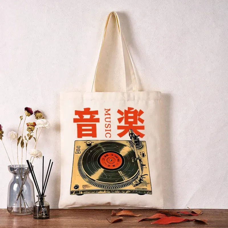Japanese retro tote bag for music lovers
