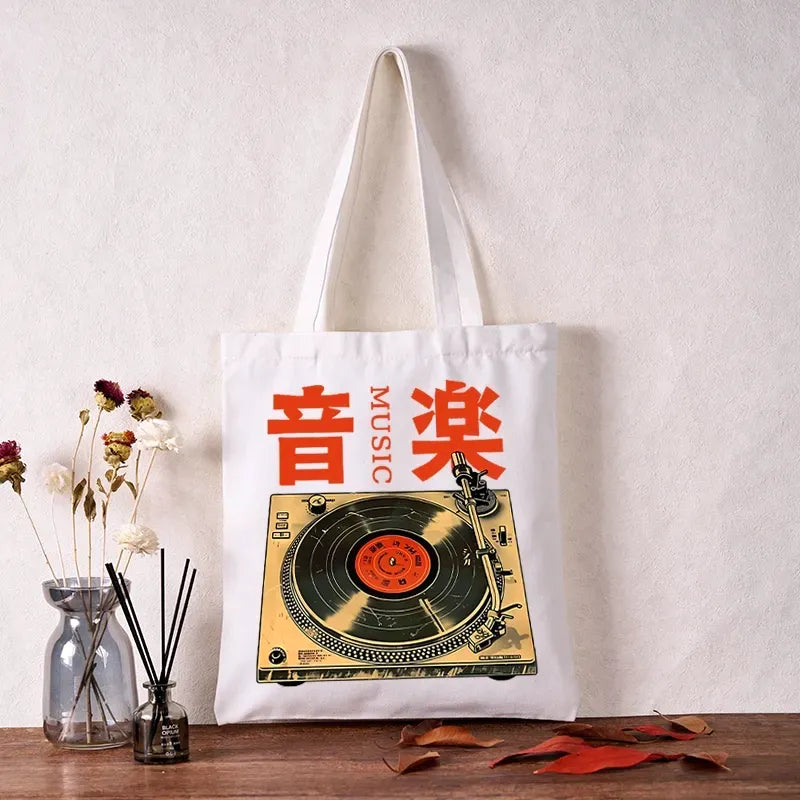 Japanese retro tote bag for music lovers