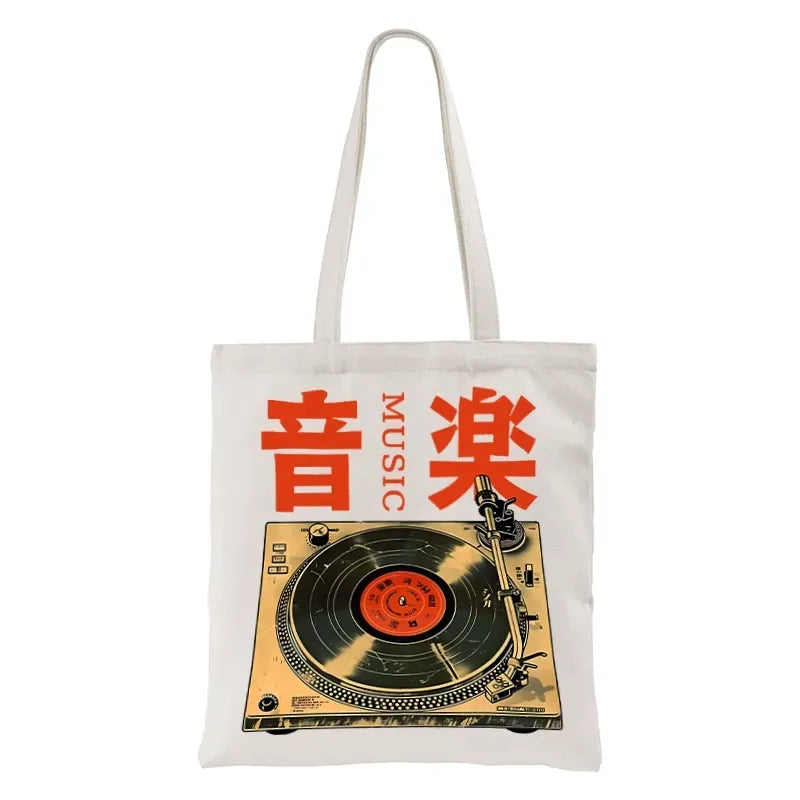 Japanese retro tote bag for music lovers