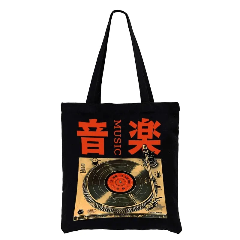 Japanese retro tote bag for music lovers