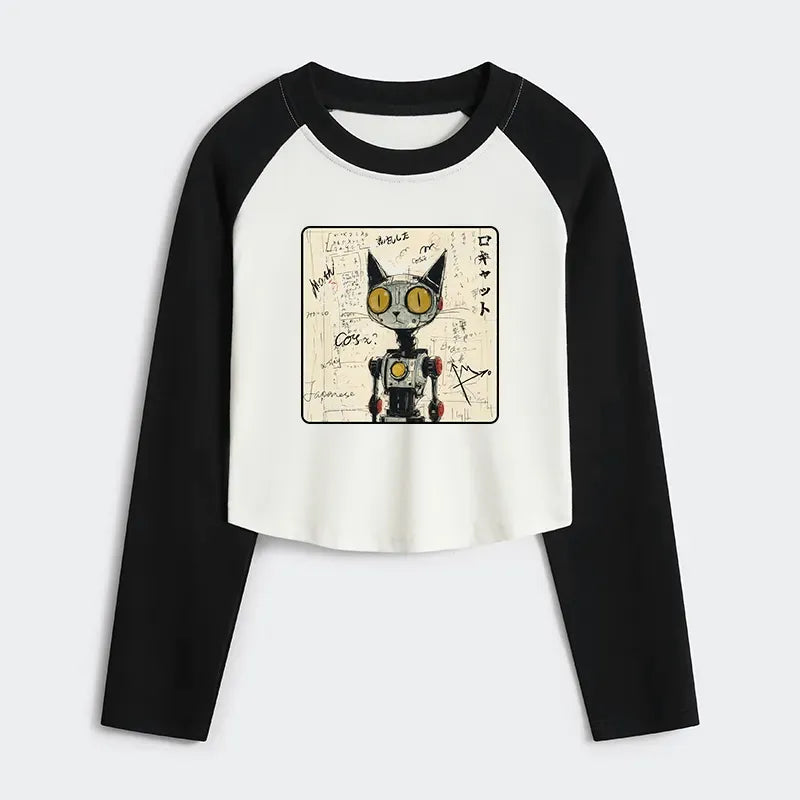Japanese Robot Cat Women's Crop Tee