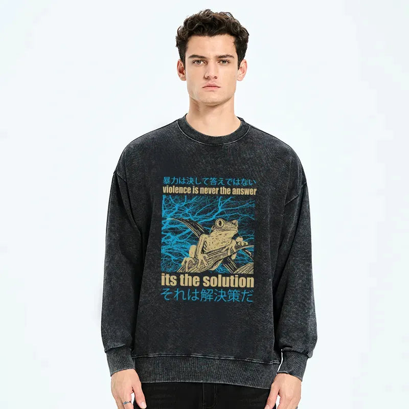 Kyoto-Lion Violence Is Never The Answer Its The Solution Washed Sweatshirt