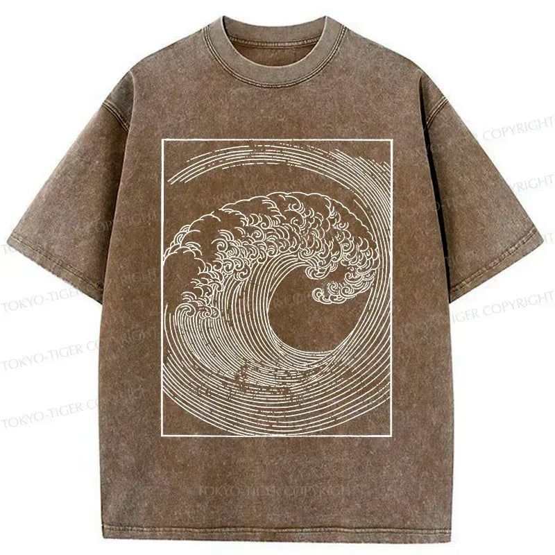 Kyoto-Lion Minimalist Wave Washed T-Shirt
