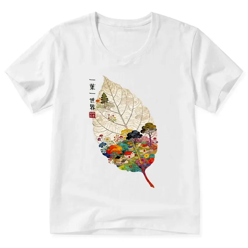 Kyoto-Lion One Leaf Holds A Tiny Colorful World V-Neck Classic T-Shirt