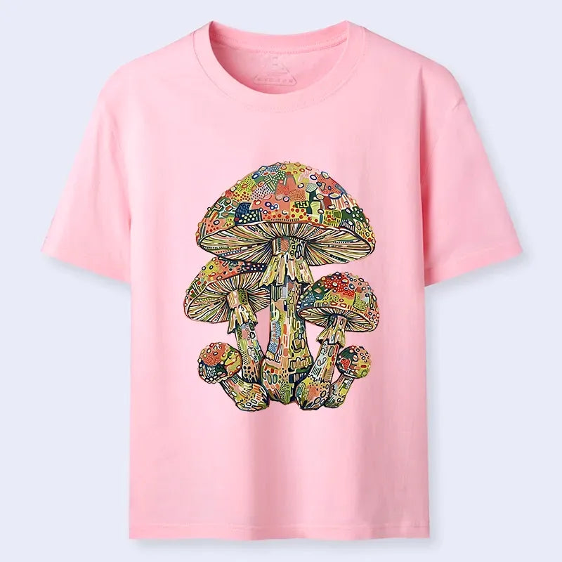 Kyoto-Lion Tiny Black Cat Under Wild Rainbow Mushrooms Classic T-Shirt