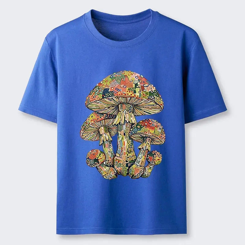 Kyoto-Lion Tiny Black Cat Under Wild Rainbow Mushrooms Classic T-Shirt