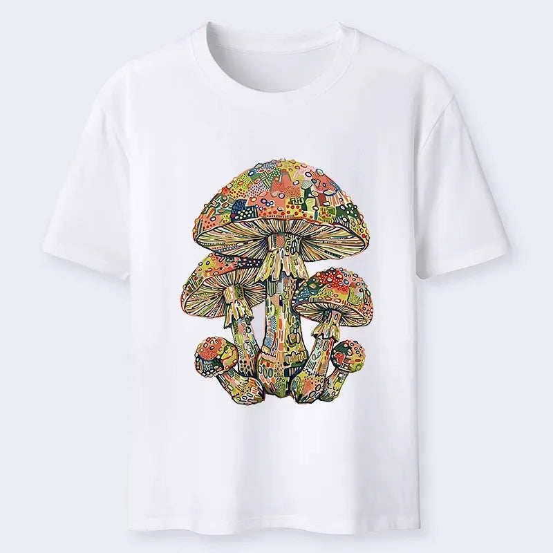 Kyoto-Lion Tiny Black Cat Under Wild Rainbow Mushrooms Classic T-Shirt