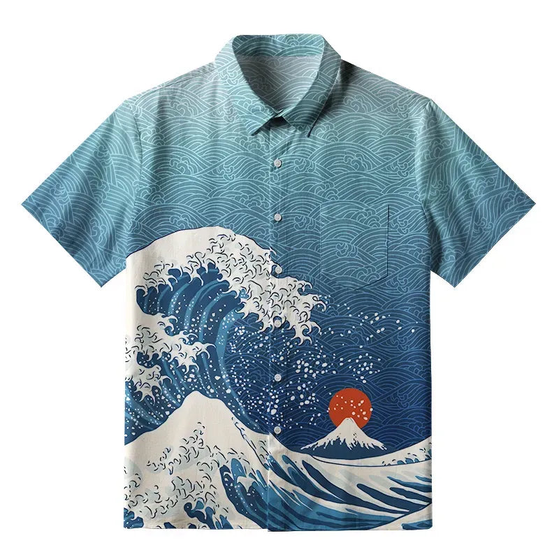 Japanese Ukiyo-e Button-up Shirt for Vacation