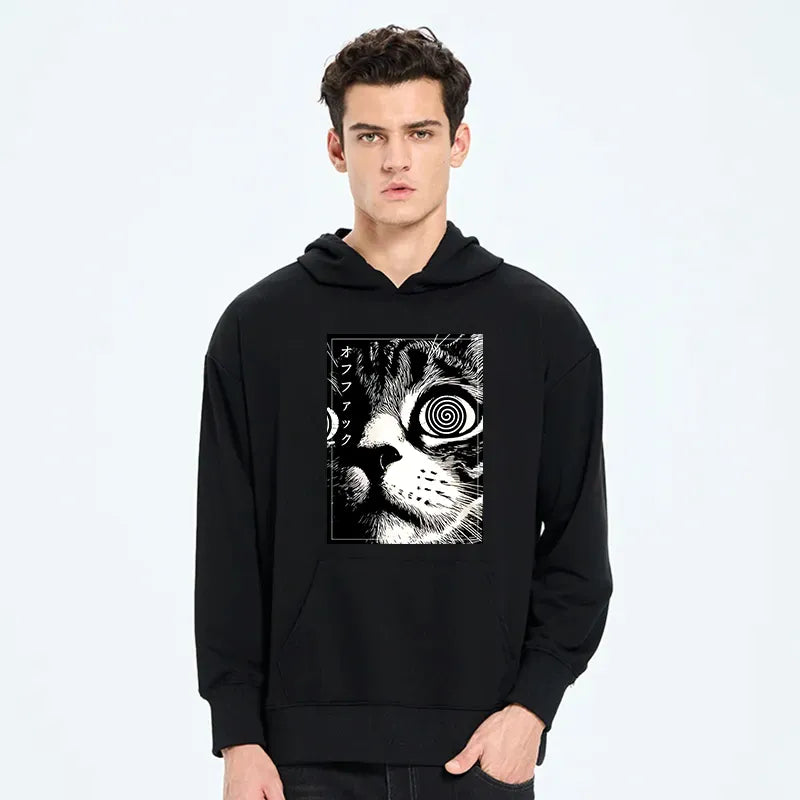 japanese scary cat hoodie for streetwear