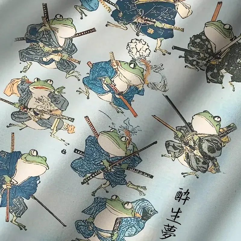 Japanese Samurai Frog Cuban Collar Shirt