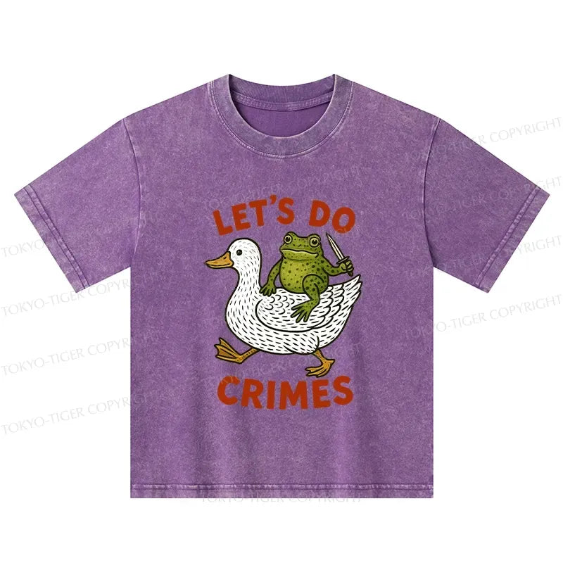 Kyoto-Lion Frog Ready To Commit Crime Kids Washed T-Shirt