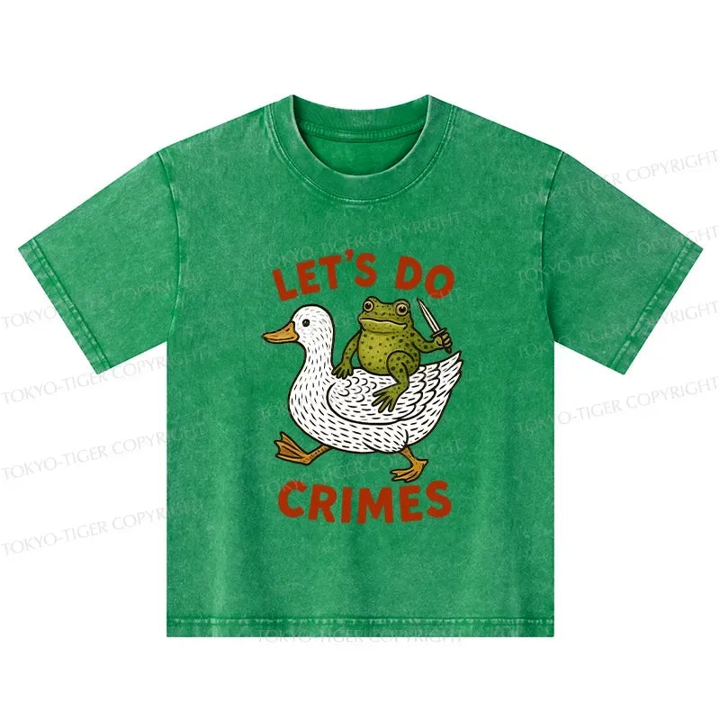 Kyoto-Lion Frog Ready To Commit Crime Kids Washed T-Shirt
