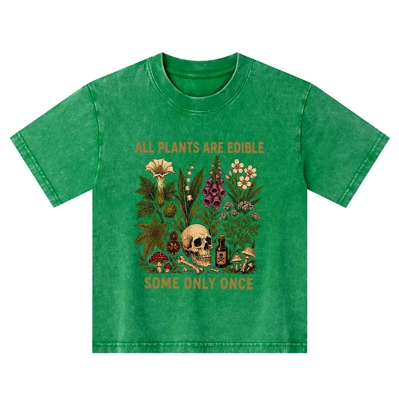 Kyoto-Lion Edible Plants Some Only Once Joke Kids Washed T-Shirt