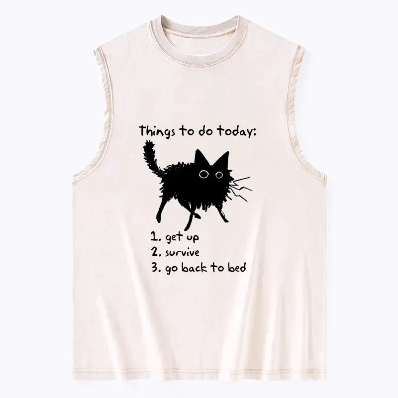 Kyoto-Lion Lazy Cat Survive Day Funny Meme Washed Tank