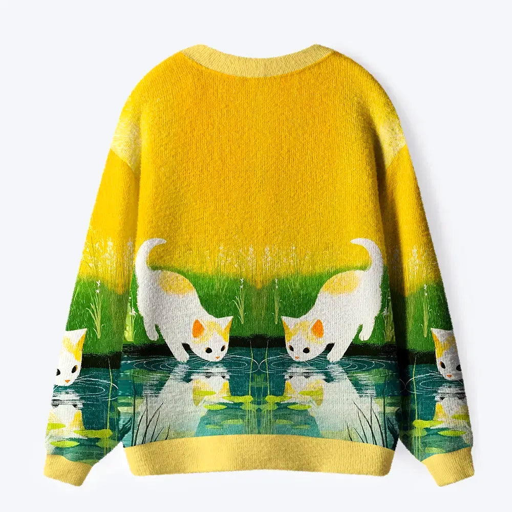 Kyoto-Lion Sunny Adventures Of Two Curious Cats Ugly Cardigan Sweater