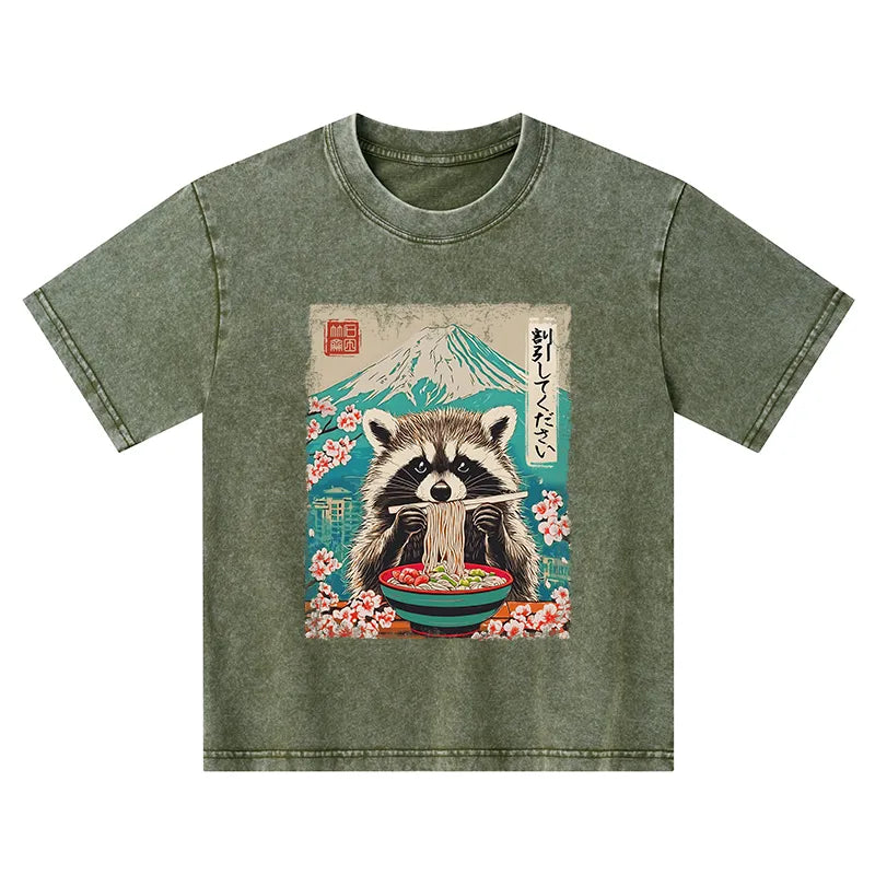 Kyoto-Lion Please Give Raccoon A Discount Kids Washed T-Shirt