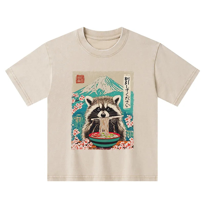Kyoto-Lion Please Give Raccoon A Discount Kids Washed T-Shirt
