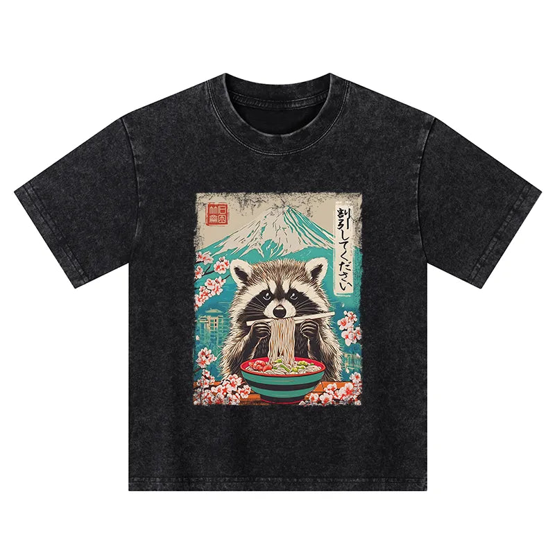 Kyoto-Lion Please Give Raccoon A Discount Kids Washed T-Shirt