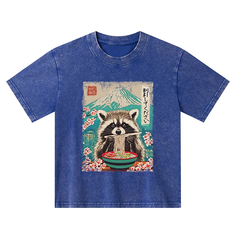 Kyoto-Lion Please Give Raccoon A Discount Kids Washed T-Shirt