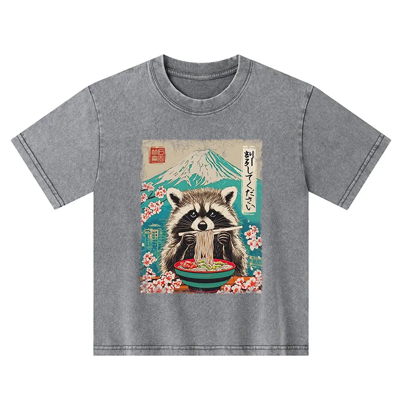 Kyoto-Lion Please Give Raccoon A Discount Kids Washed T-Shirt