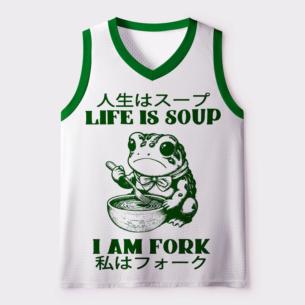 Kyoto-Lion Cute Frog£ºLife Is Soup I Am Fork Mesh Tank Top