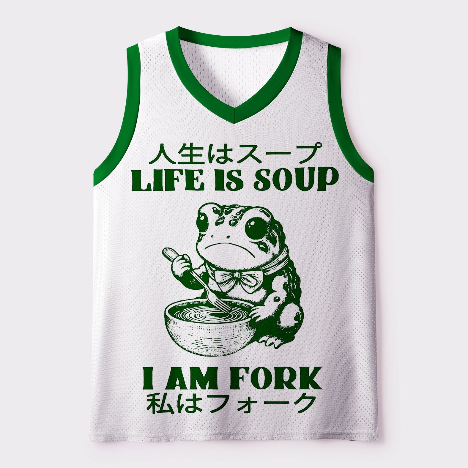 Kyoto-Lion Cute Frog£ºLife Is Soup I Am Fork Mesh Tank Top
