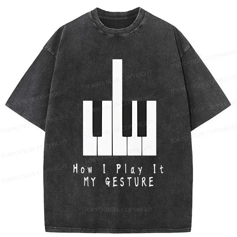 Kyoto-Lion Piano Gesture Washed T-Shirt