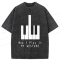 Kyoto-Lion Piano Gesture Washed T-Shirt