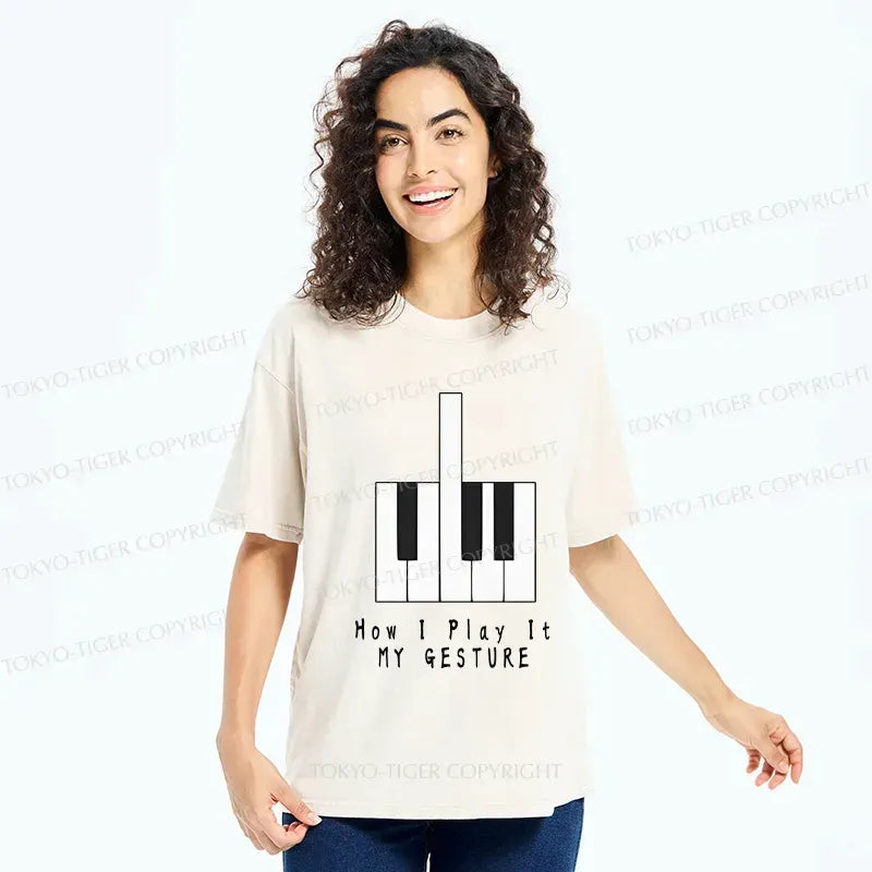 Kyoto-Lion Piano Gesture Washed T-Shirt