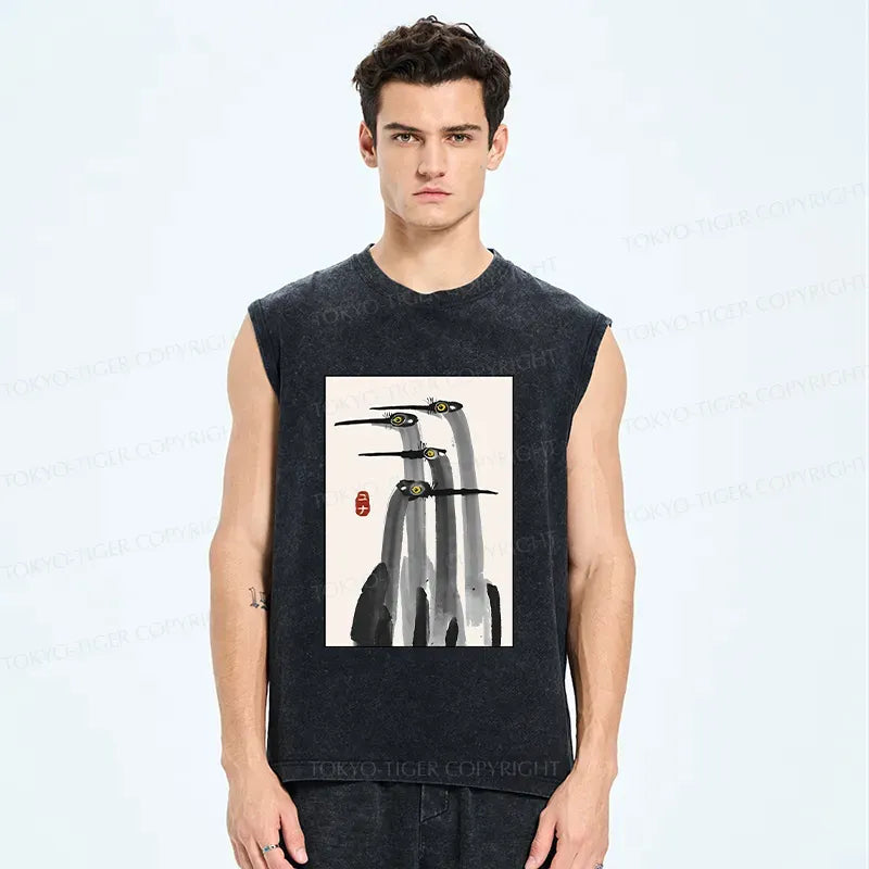 Unisex Cotton Tank with Japanese Poster Print