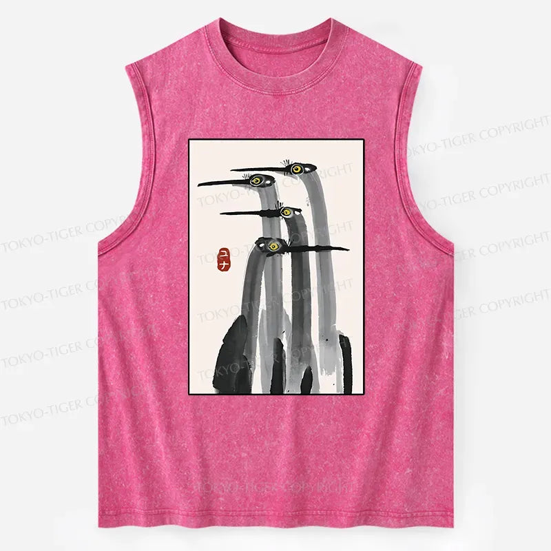 Japanese Crane Washed Tank Top for Summer