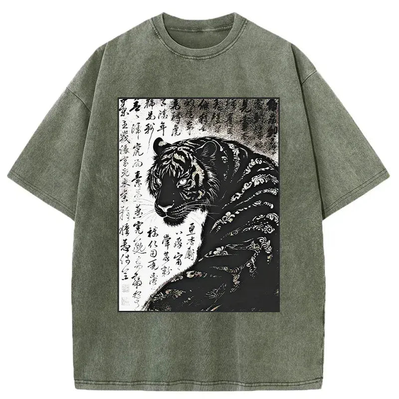 Kyoto-Lion Woodcut Tiger Japan Washed T-Shirt