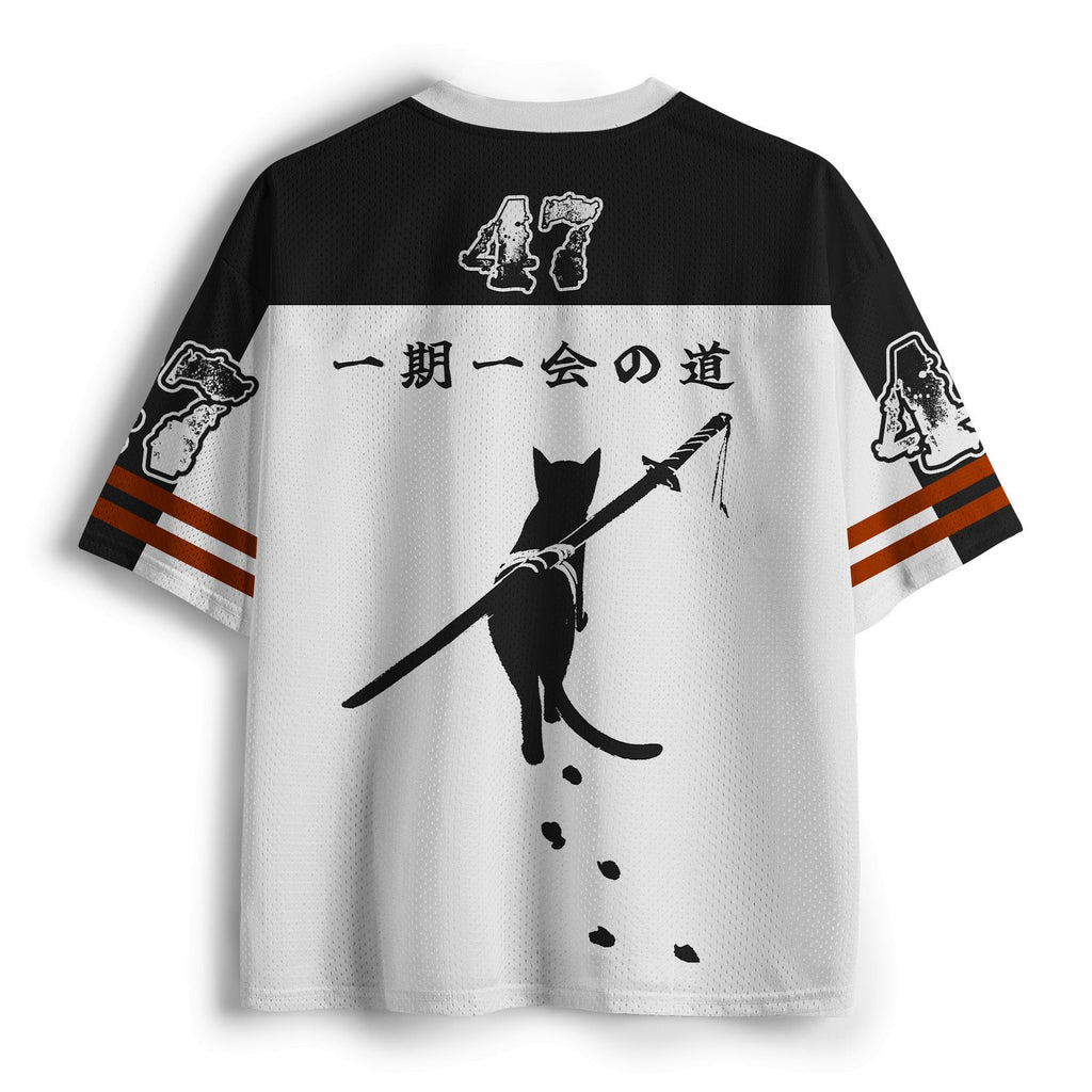Kyoto-Lion Ink Painting:Retro Cat Samurai Japanese Mesh Jersey