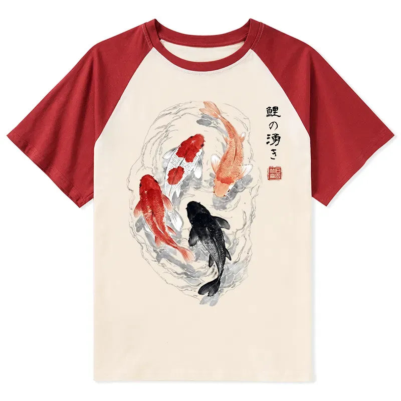 Kyoto-Lion Koi Fish Flow In Traditional Ink Style Raglan T-shirt