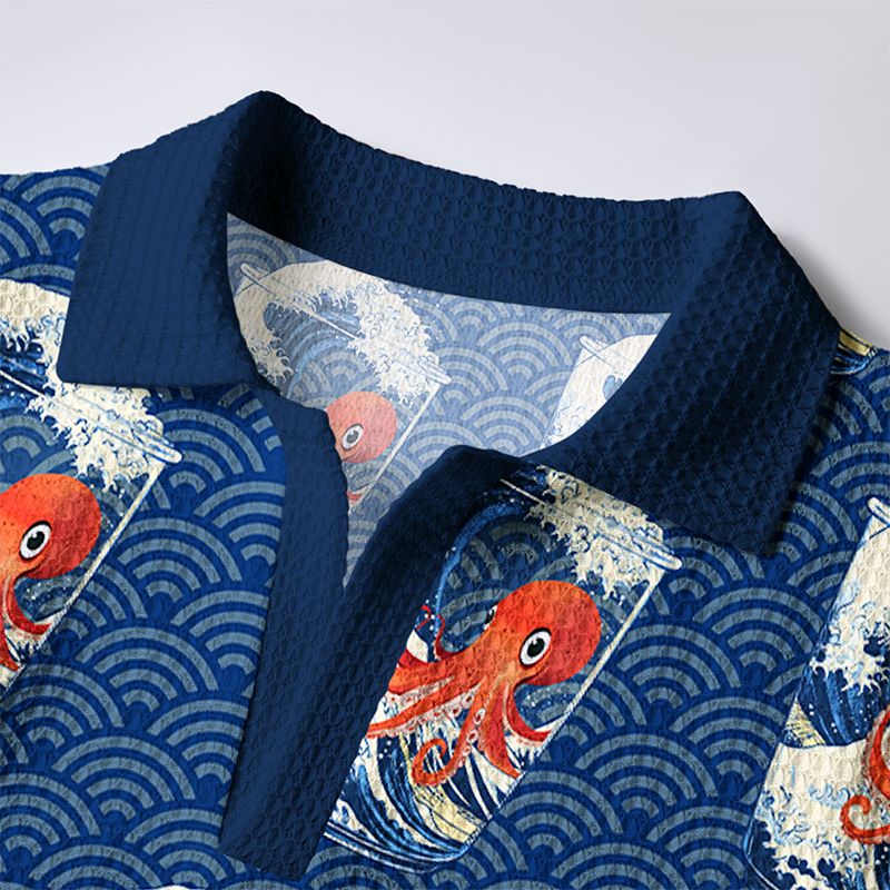 Ukiyo-e Crochet Polo Shirt Gift for Him
