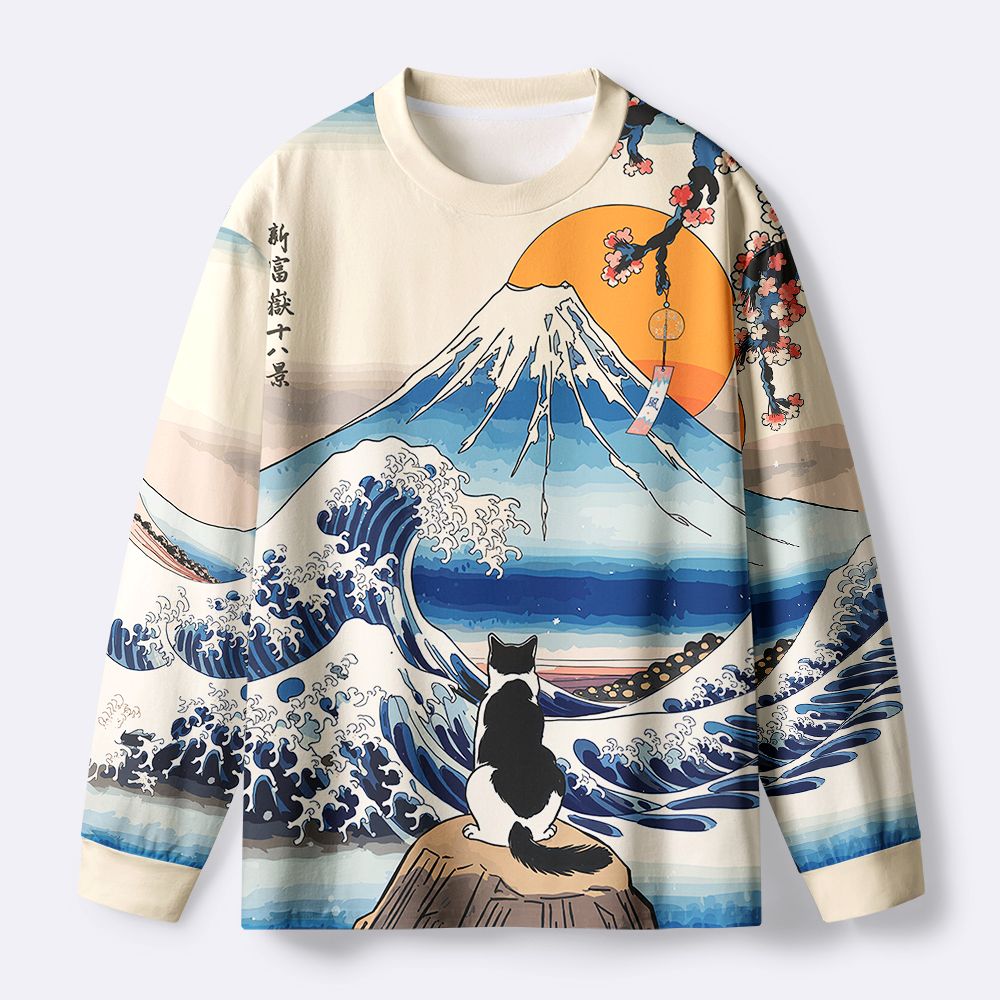 Kyoto-Lion Cat Looking At The Great Wave Eco-Friendly Long Sleeve T-Shirt