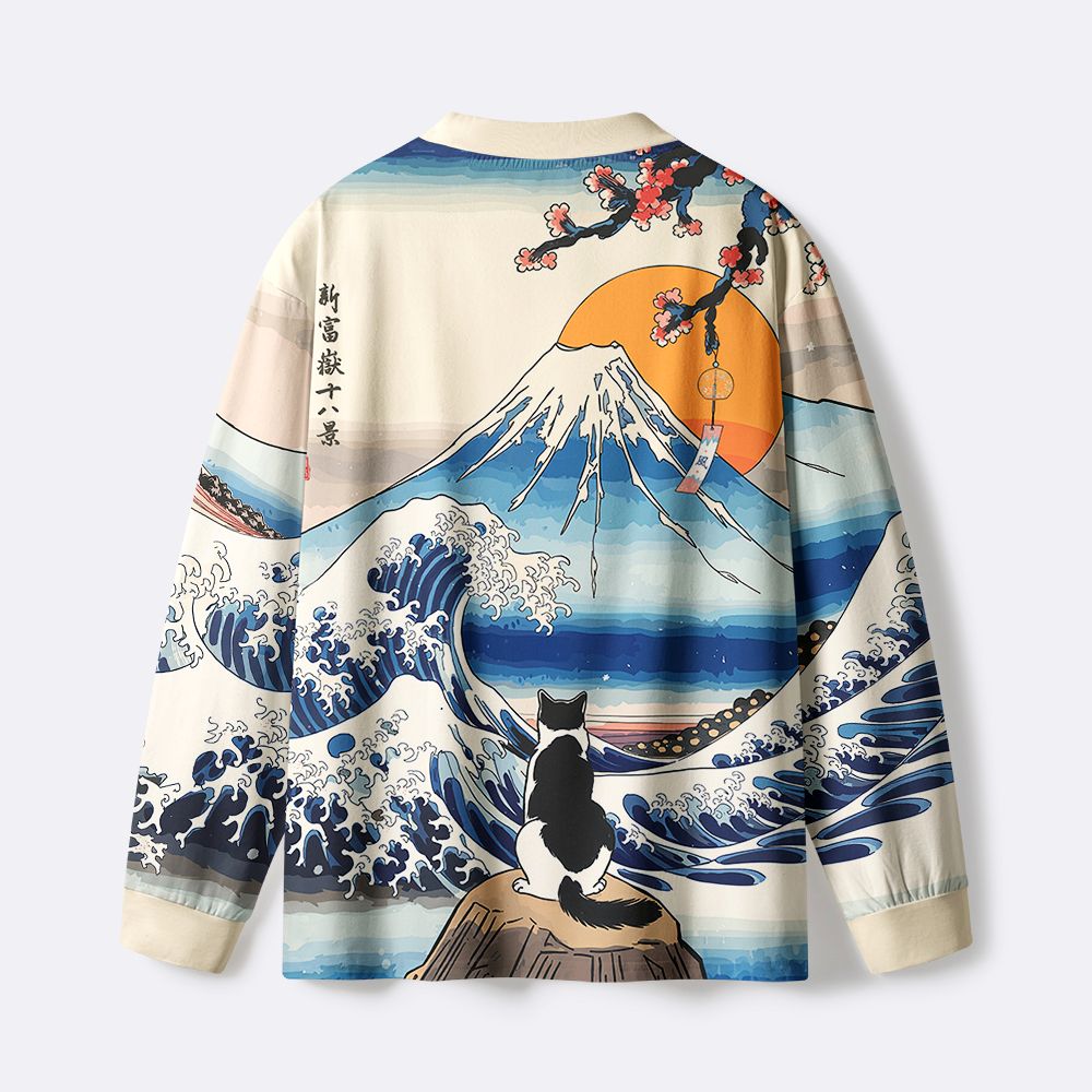 Kyoto-Lion Cat Looking At The Great Wave Eco-Friendly Long Sleeve T-Shirt