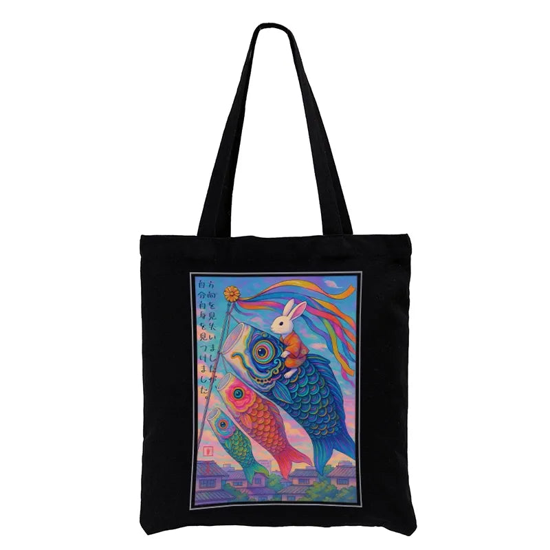 Kyoto-Lion Ukiyoe Rabbit Ride Carp Streamer Poster Tote Bag