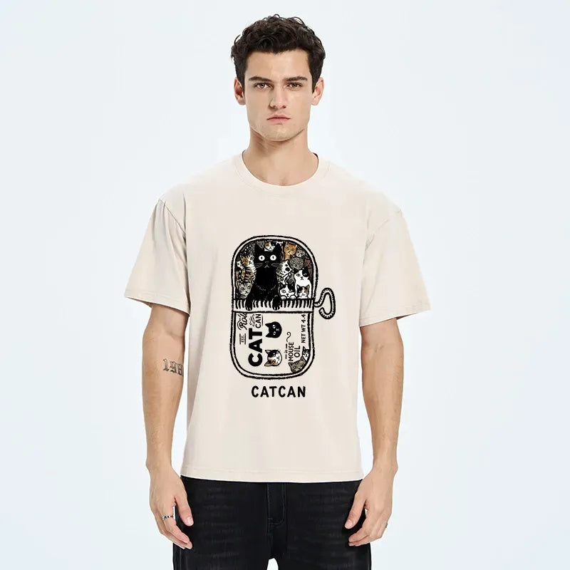 Kyoto-Lion Tin Can Fully Packed With All Cute Cats Washed T-Shirt