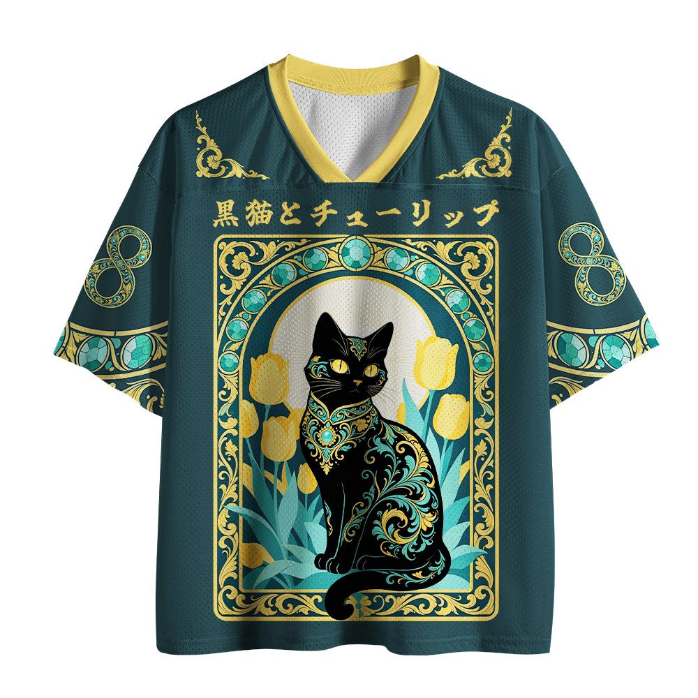 Kyoto-Lion Black Cat Tulip Mesh Jersey
