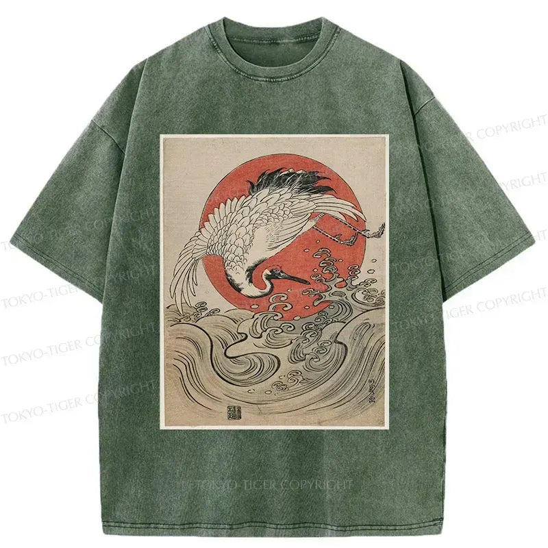Crane and Waves Washed T-Shirt