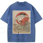 Kyoto-Lion Vintage Crane and Waves Washed T-Shirt